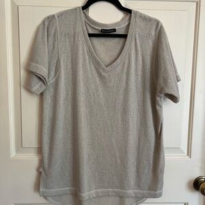 Nally & Millie Womens Knit Top XL Grey Thin Knit Short Sleeve V-Neck